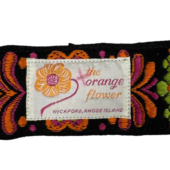 Vintage Woven Tapestry Floral Boho Belt OS Black Neon Orange Flower Wickford RI - Picture 5 of 6